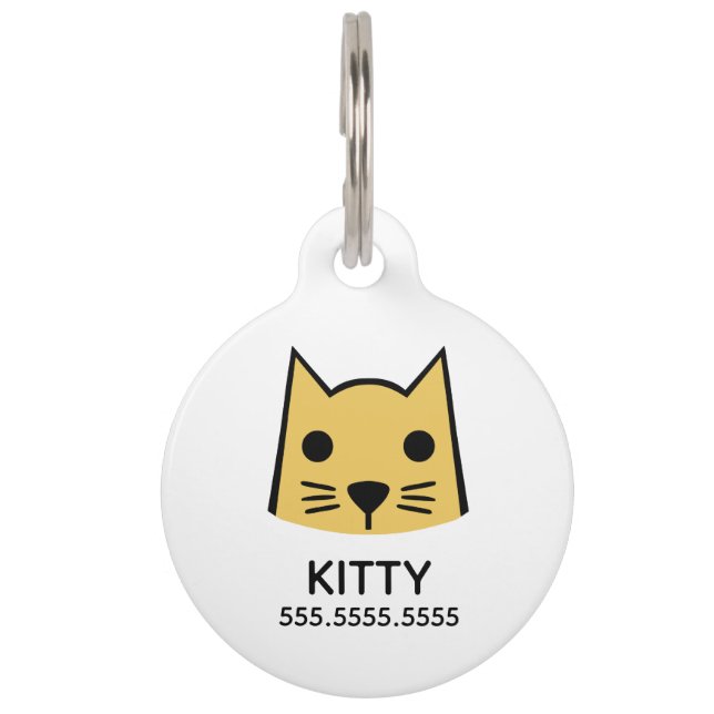Gold Cat, Personalized Pet Details & QR Code Tag (Front)