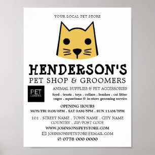 Gold Cat, Pet Store & Groomers Advertising Poster