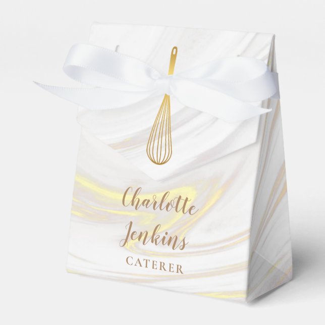 Gold Caterer Bakery Patisserie Marble Swirls Gift Favour Box (Front Side)