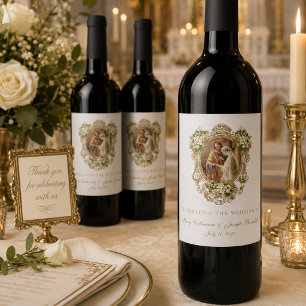 Gold Catholic Betrothal Mary Joseph Wedding Wine Label