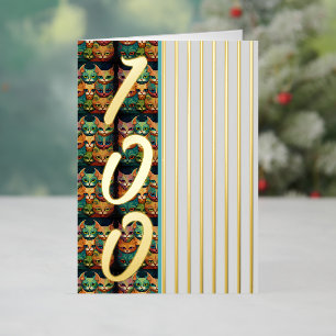 Gold cats and stripes Pattern 100 Foil Holiday Card