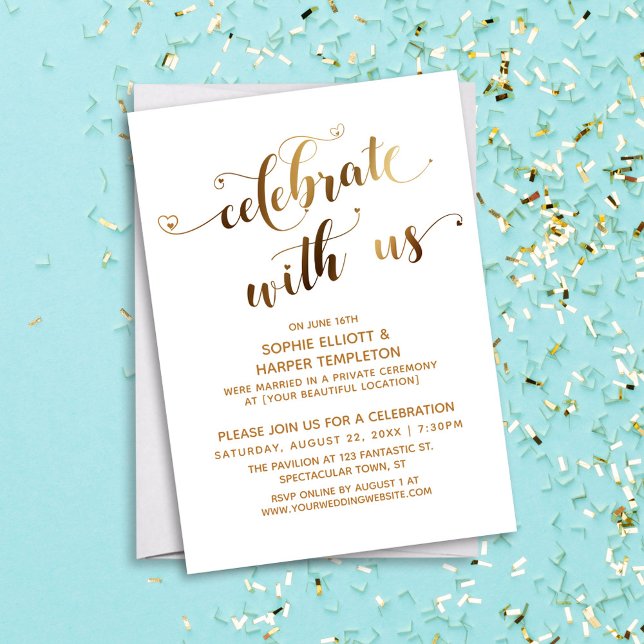 Gold Celebrate with Us Post-Wedding Celebration Invitation (Creator Uploaded)