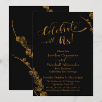 Gold "Celebrate with Us" w/ Botanicals on Black