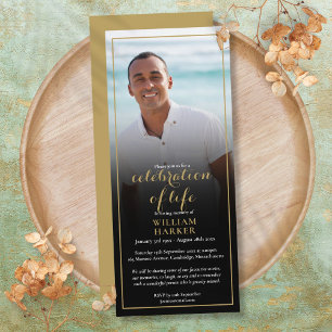 Gold Celebration of Life Photo Funeral Invitation