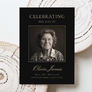 Gold Celebration of Life Photo Funeral Program Card