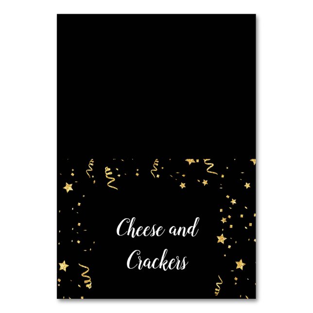 Gold Celebration on Black Buffet Food Labels Table Number (Front)