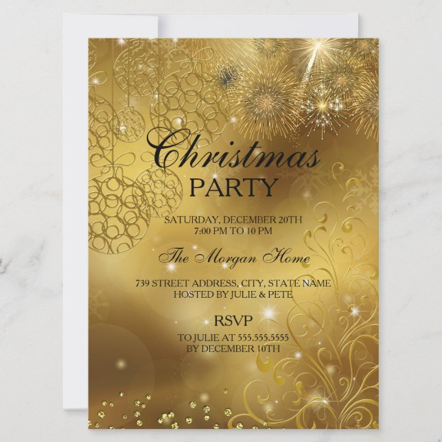 Gold Celebration Sparkle Christmas Holiday Invite (Front)