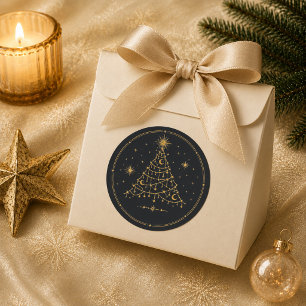Gold Celestial Christmas Tree Round Sticker