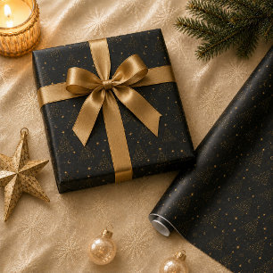 Gold Celestial Christmas Tree Wrapping Paper