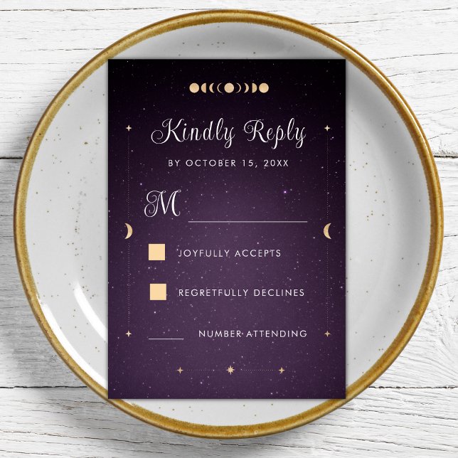 Gold Celestial Purple Galaxy Cosmic Wedding RSVP (Creator Uploaded)