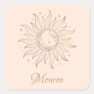 Gold Celestial Sun & Moon on Blush Square Sticker