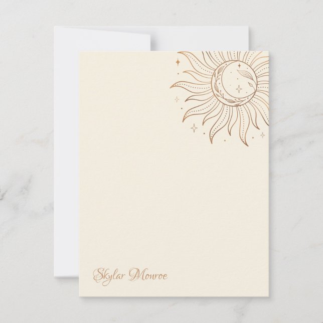 Gold Celestial Sun & Moon on Ivory Note Card (Front)