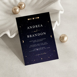 Gold Celestial Universe Moon All in One Wedding Invitation