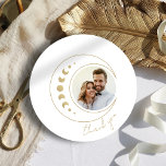Gold Celestial Wedding Round Thank You Card<br><div class="desc">Express your gratitude with the captivating "Gold Celestial Wedding Round Thank You Cards." Against a pristine white background, these cards radiate a clean and minimalist charm. The golden crescent moon and a customisable photo of the couple, takes centre stage, symbolising gratitude and casting a celestial glow that mirrors the magic...</div>