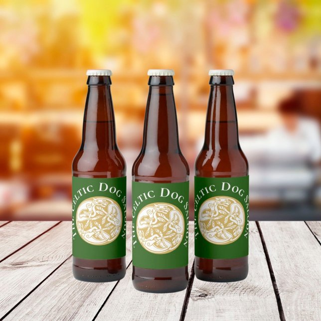 Gold Celtic Dog Trio Custom Classic Round  Beer Bottle Label (Creator Uploaded)