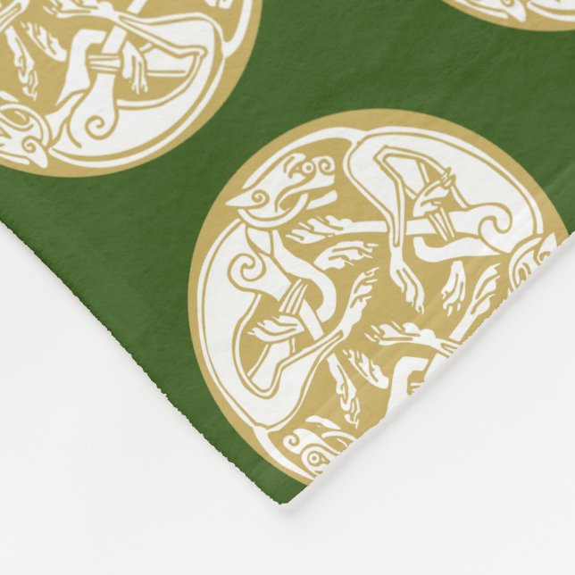 Gold Celtic Dog Trio Pattern Fleece Blanket (Corner)