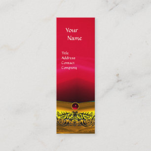 GOLD CELTIC DRAGONS RED RUBY GEMSTONE MINI BUSINESS CARD