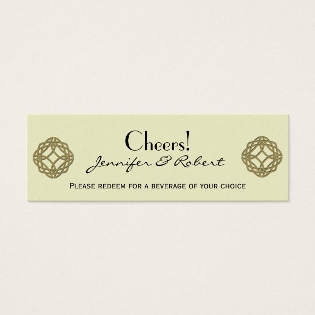 Gold Celtic Eternity Knot Wedding Drink Ticket (Front)