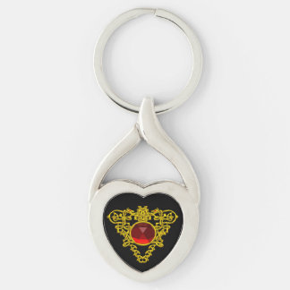GOLD CELTIC HEART JEWEL WITH RED RUBY GEMSTONE KEY RING