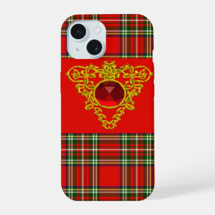 GOLD CELTIC HEART,RUBY, RED GREEN SCOTTISH TARTAN iPhone 15 CASE