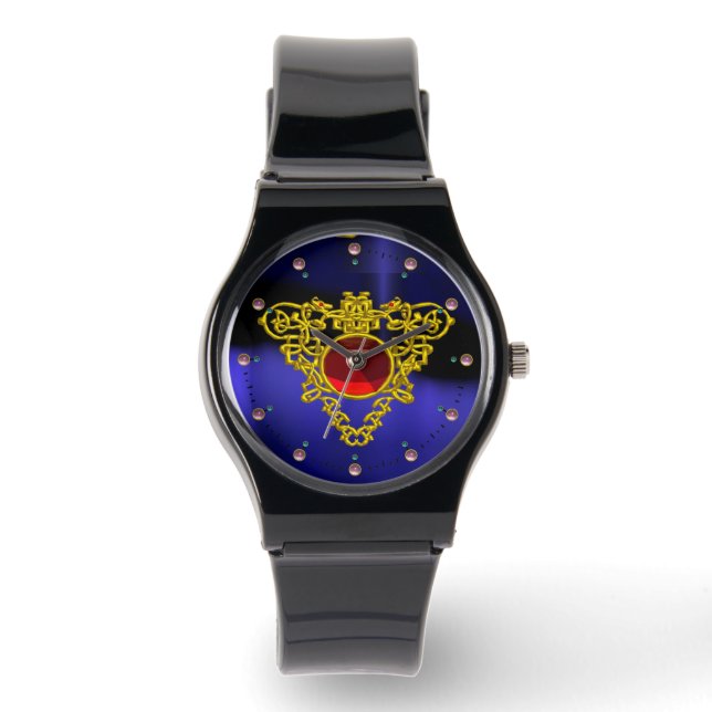 GOLD CELTIC HEART WITH  RED RUBY WATCH (Front)