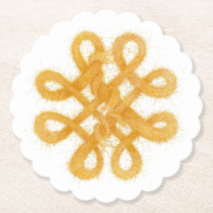 GOLD CELTIC KNOT Scalloped Round Paper Coasters