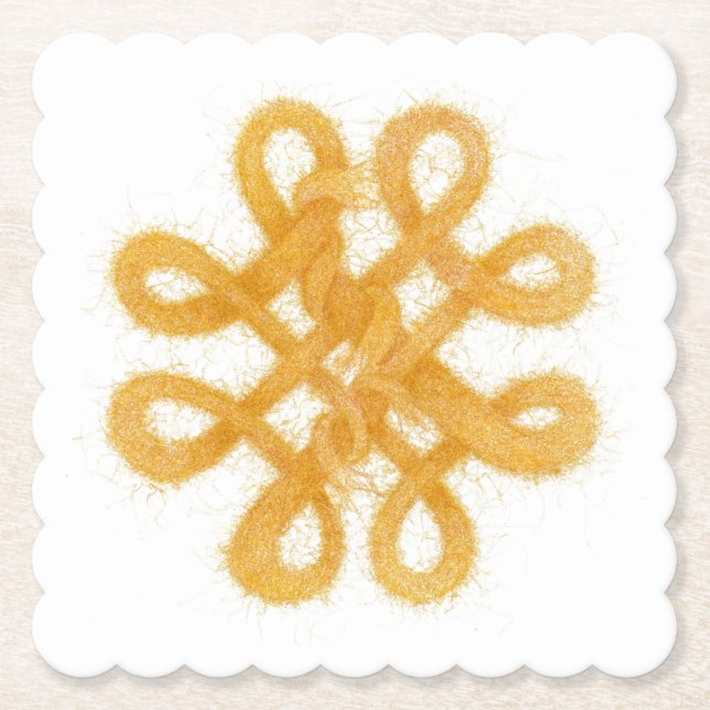 GOLD CELTIC KNOT Scalloped Square Paper Coasters (Front)