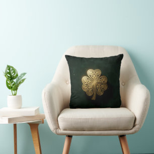 Gold Celtic Knot Shamrock Green Velvet Pillow
