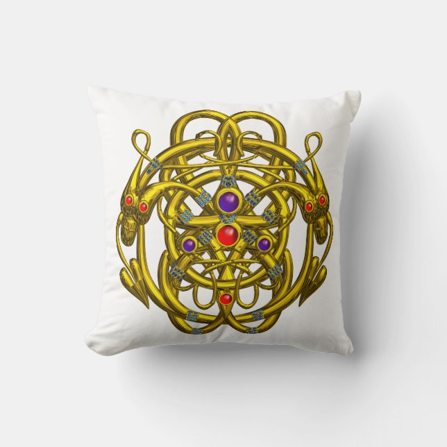 GOLD CELTIC KNOTS WITH TWIN DRAGONS CUSHION (Front)