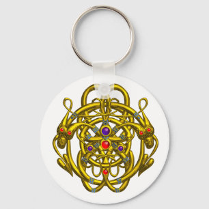 GOLD CELTIC KNOTS WITH TWIN DRAGONS KEY RING