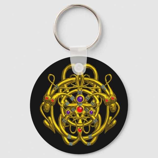 GOLD CELTIC KNOTS WITH TWIN DRAGONS KEY RING (Front)