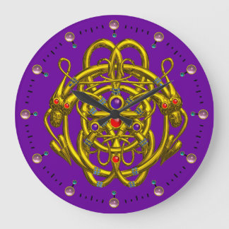 GOLD CELTIC KNOTS WITH TWIN DRAGONS LARGE CLOCK