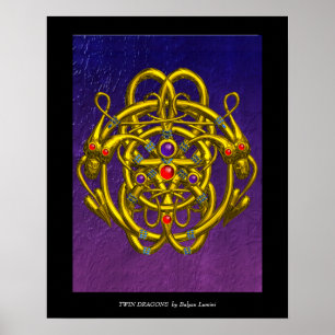 GOLD CELTIC KNOTS WITH TWIN DRAGONS POSTER