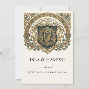 Gold Celtic Monogram Save the Date Card