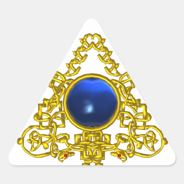 GOLD CELTIC TRIANGLE WITH BLUE SAPPHIRE TRIANGLE STICKER (Front)