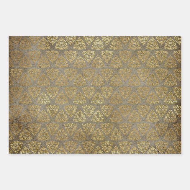 Gold Celtic Trinity Knot Wrapping Paper Sheet (Front)
