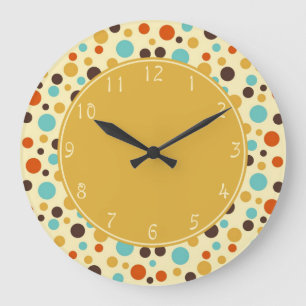 Gold centre Polka Dots Retro Blue Yellow Red Large Clock