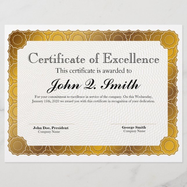 Gold Certificate Pattern Excellence Award (Front)