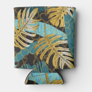 Gold chain curtain, tropical leaves. can cooler