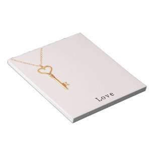 Gold Chain Heart Necklace Key To Heart Love Notepad