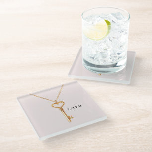 Gold Chain Heart Necklace Love Glass Coaster