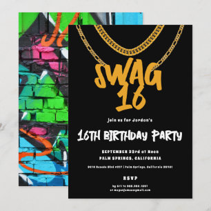 Gold Chain   Swag 16 Birthday Party Invitation