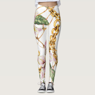 Gold Chains & Royal Lilies: Watercolor Elegance Leggings
