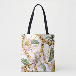 Gold Chains & Royal Lilies: Watercolor Elegance Tote Bag