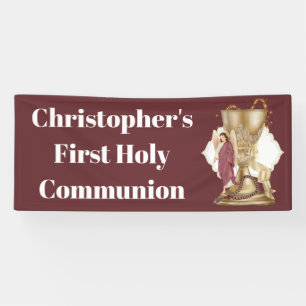 Gold chalice angel rosary beads catholic banner