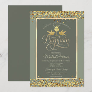Gold Chalice Confetti Sage Green Invitation
