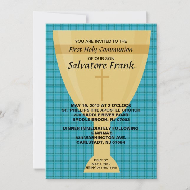 Gold Chalice First  Communion Invitation (Front)