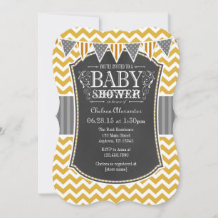 Gold Chalkboard Chevron Baby Shower Invite