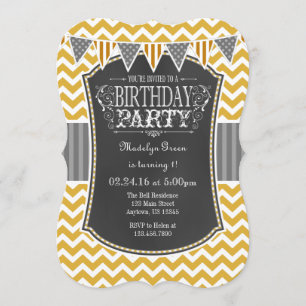 Gold Chalkboard Chevron Birthday Invite