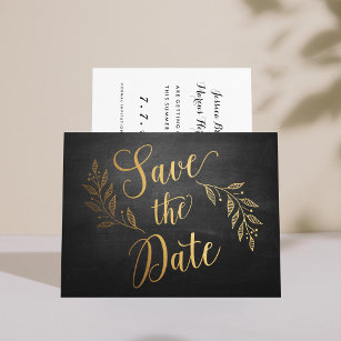 Gold Chalkboard Rustic Save the Date Postcard